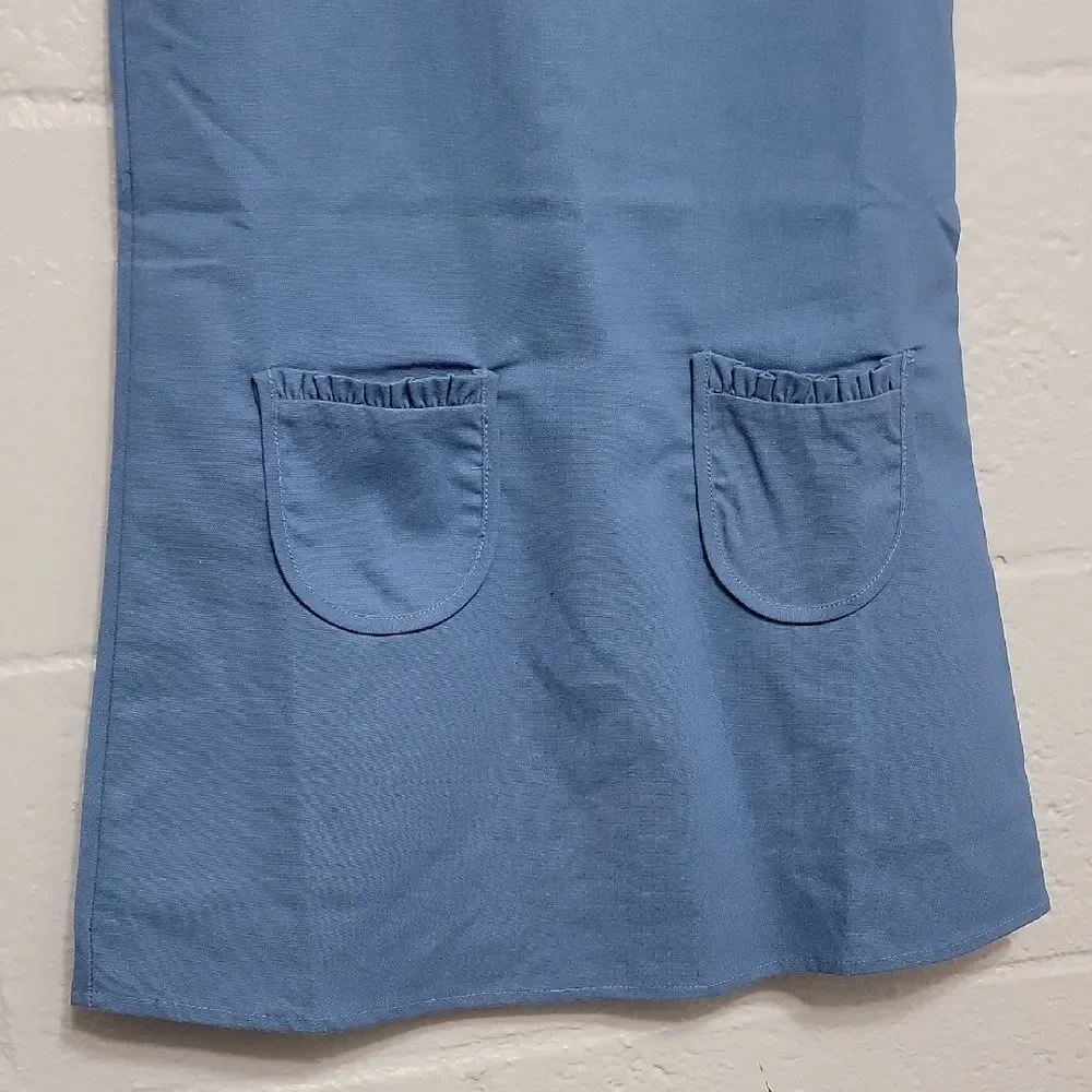 Blue Linen Blend Ruffle Neck Pocket Casual Girls Dress By Southern Smocked Co